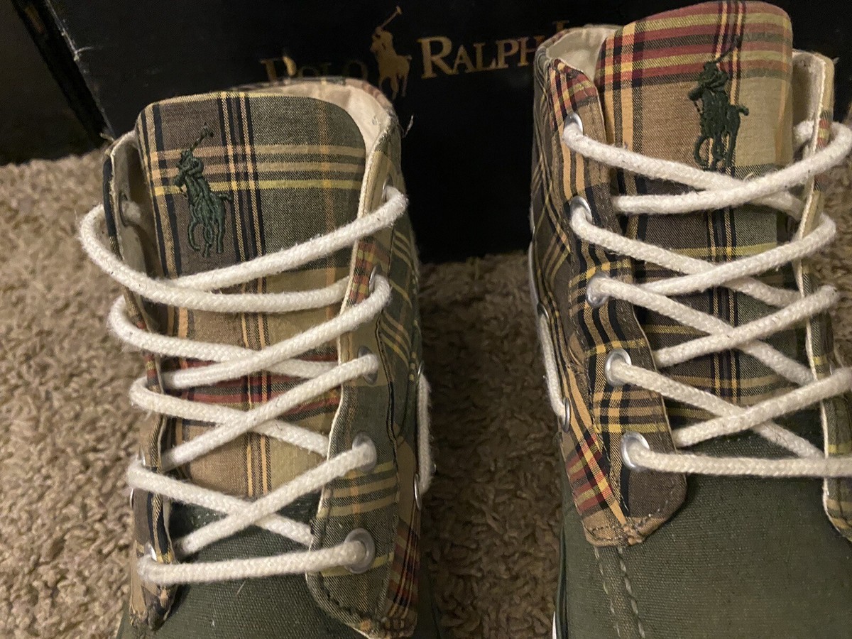 Polo Ralph Lauren Lander Chukka Boots Mens 8D Madras Plaid Tan Canvas Polo Ralph Lauren Mens Size 8D Green Madras Plaid Lander  main image 4