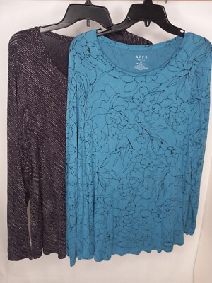 2 - Apt 9 Essentials 0X Women's Plus Long Sleeve Teal Black Blouse Top
