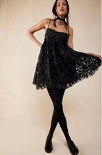 Free People Black Lace Babydoll Mini Dress S NWT Glitter Party Occasion