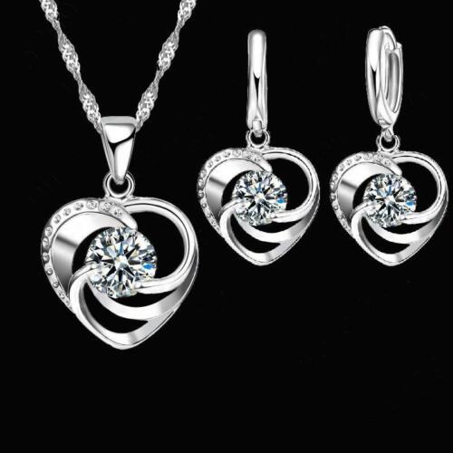 925 Sterling Silver Necklace & Earrings Set, Love Heart, Sweet Romantic Style - Picture 10 of 24