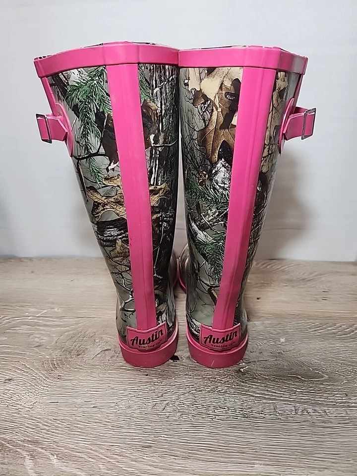 Austin Trading Co Botas de Goma Rosa Camuflaje Árbol Real con Borde Rosa Talla 9 Foto 2 de 4