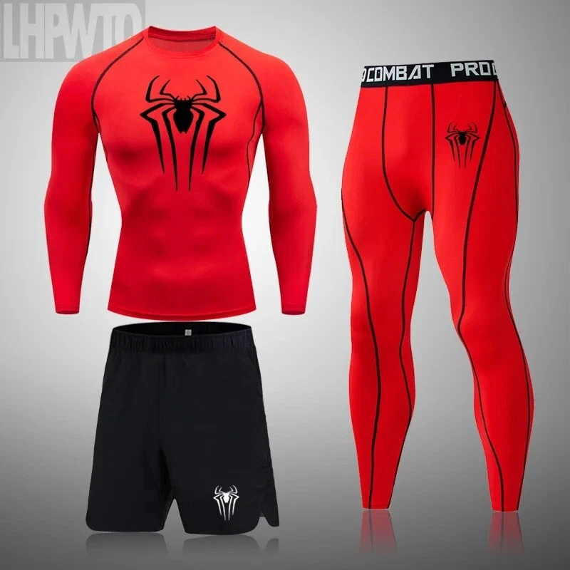 NEW Mens Spiderman Winter Thermal Underwear Men Set Compression Sports TrackSuit