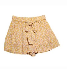 Junior's SO Tie Front Floral Ruffled Tiered Yellow Shorts Size XS Girls