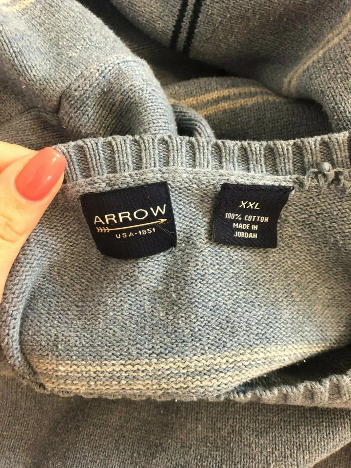 Arrow Men’s Sweater Crew Neck Striped Blue / Grey 100% Cotton Size XXL - Image 4 of 4