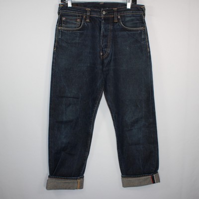 Evisu Genes Selvedge Jeans Herren W30 L33 Japanese 5 Pocket Button Fly Blau Logo