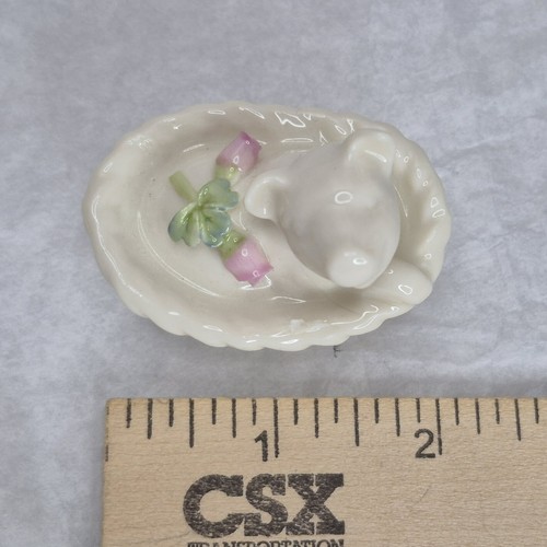 Pig in a Basket No Box Floral Treasures by Beleek Pottery Ireland 2 inches - Picture 8 of 8