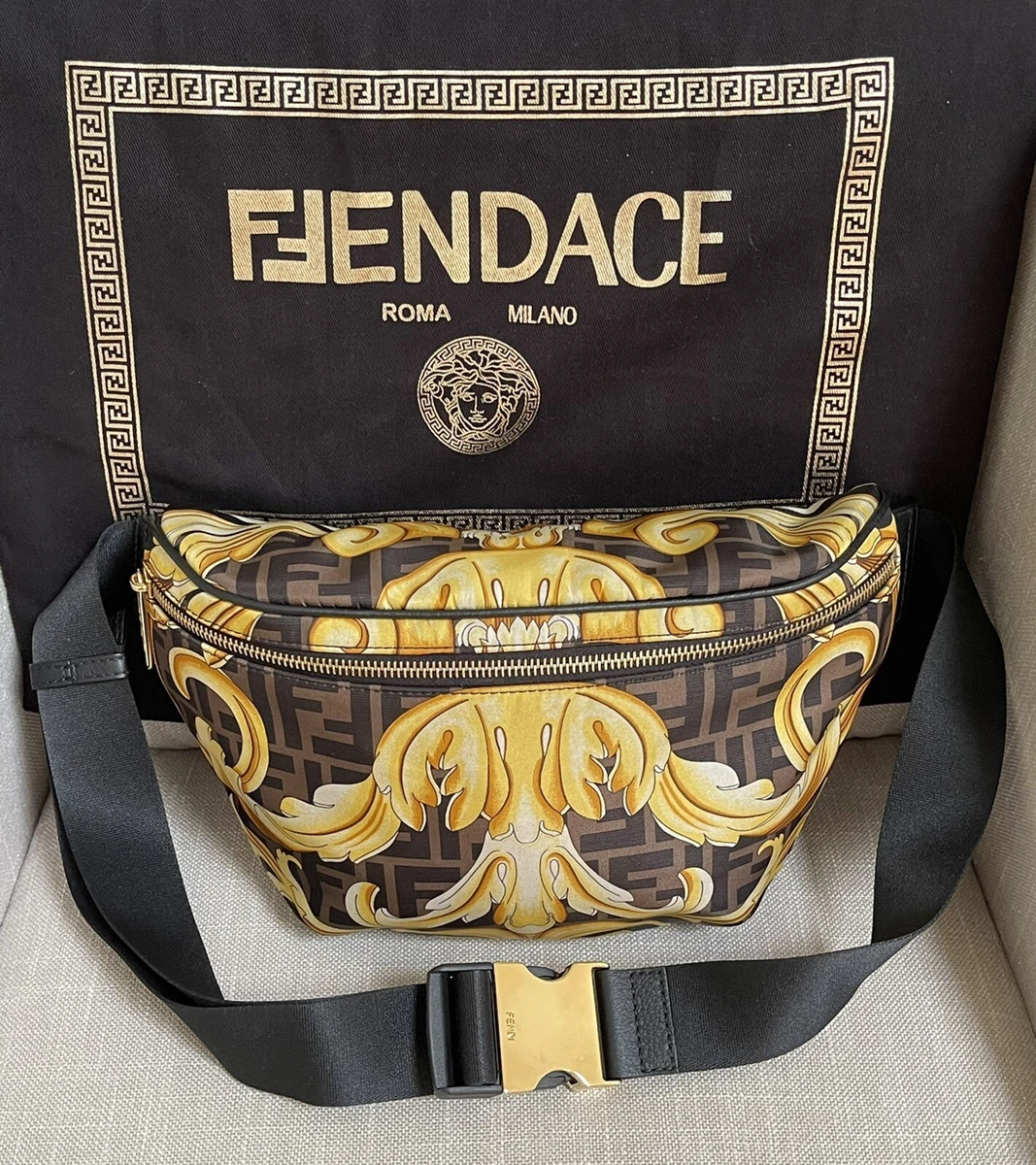 Fendi x Versace Fendace Collaboration Gold Black Baroque Belt Bag Pack SOLD  OUT