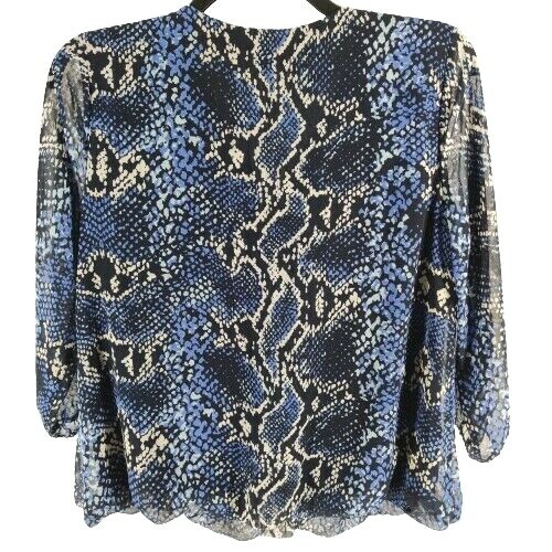 JM Collection Women Top V-Neck Snake Print Lined Billowy Fit Blouse Blue Size M - Picture 2 of 9
