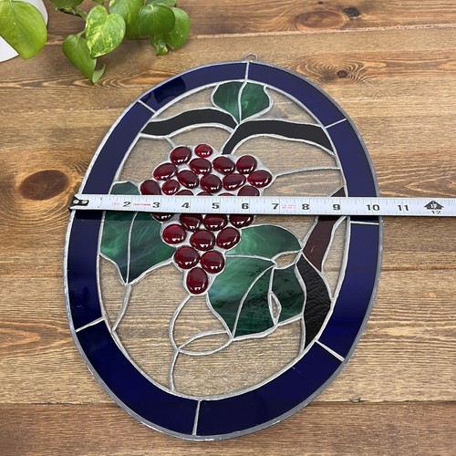 Stained Glass Suncatcher Grapes Leaves Oval Garden Window Glass - Picture 3 of 7