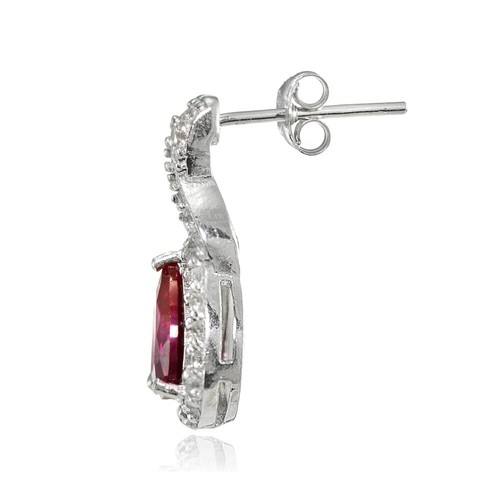 Sterling Silver Created Ruby and White Topaz X and Teardrop Earrings - Picture 2 of 4