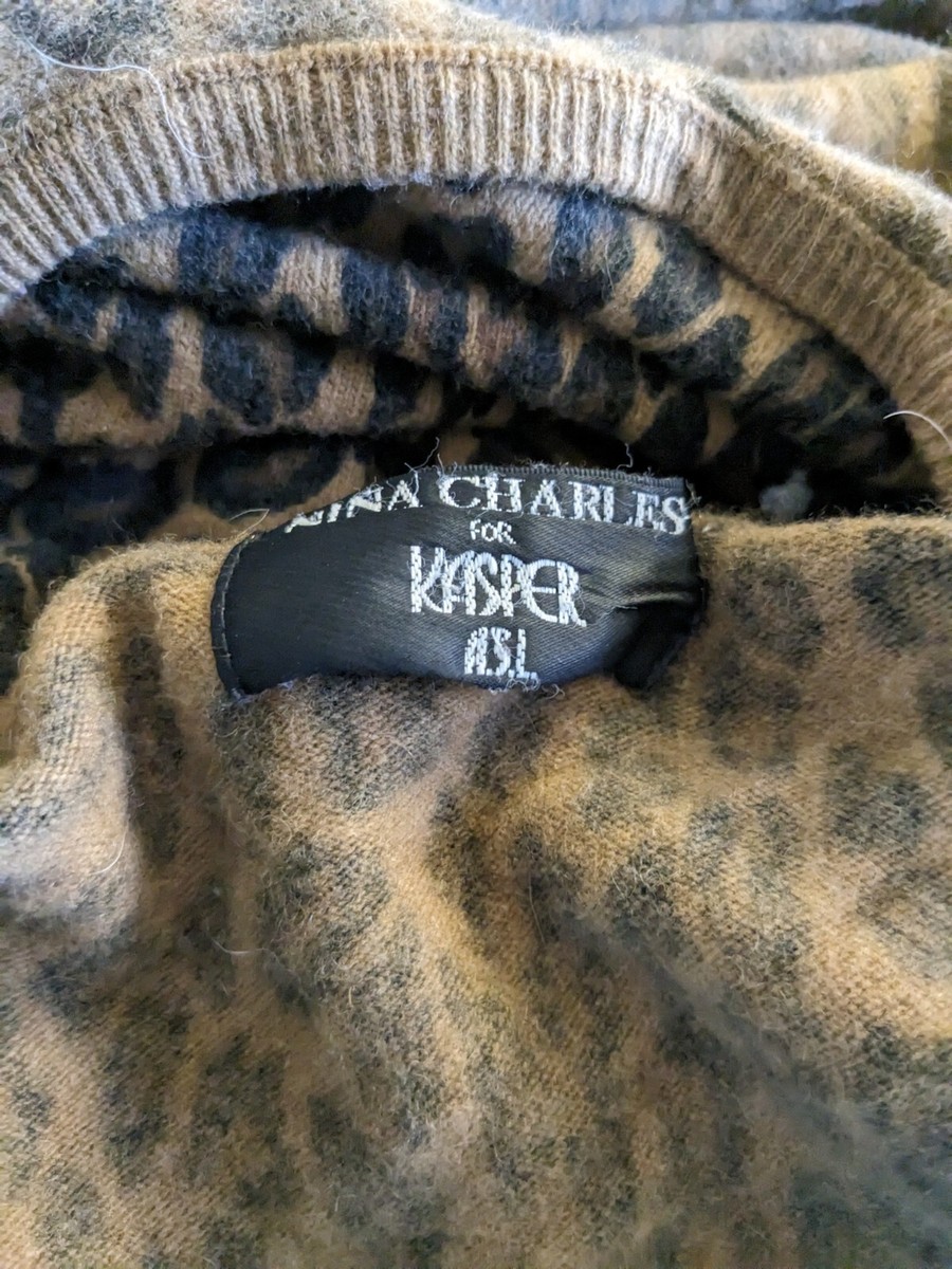 Nina Charles Kasper ASL Sweater Brown Leopard Print Lambswool