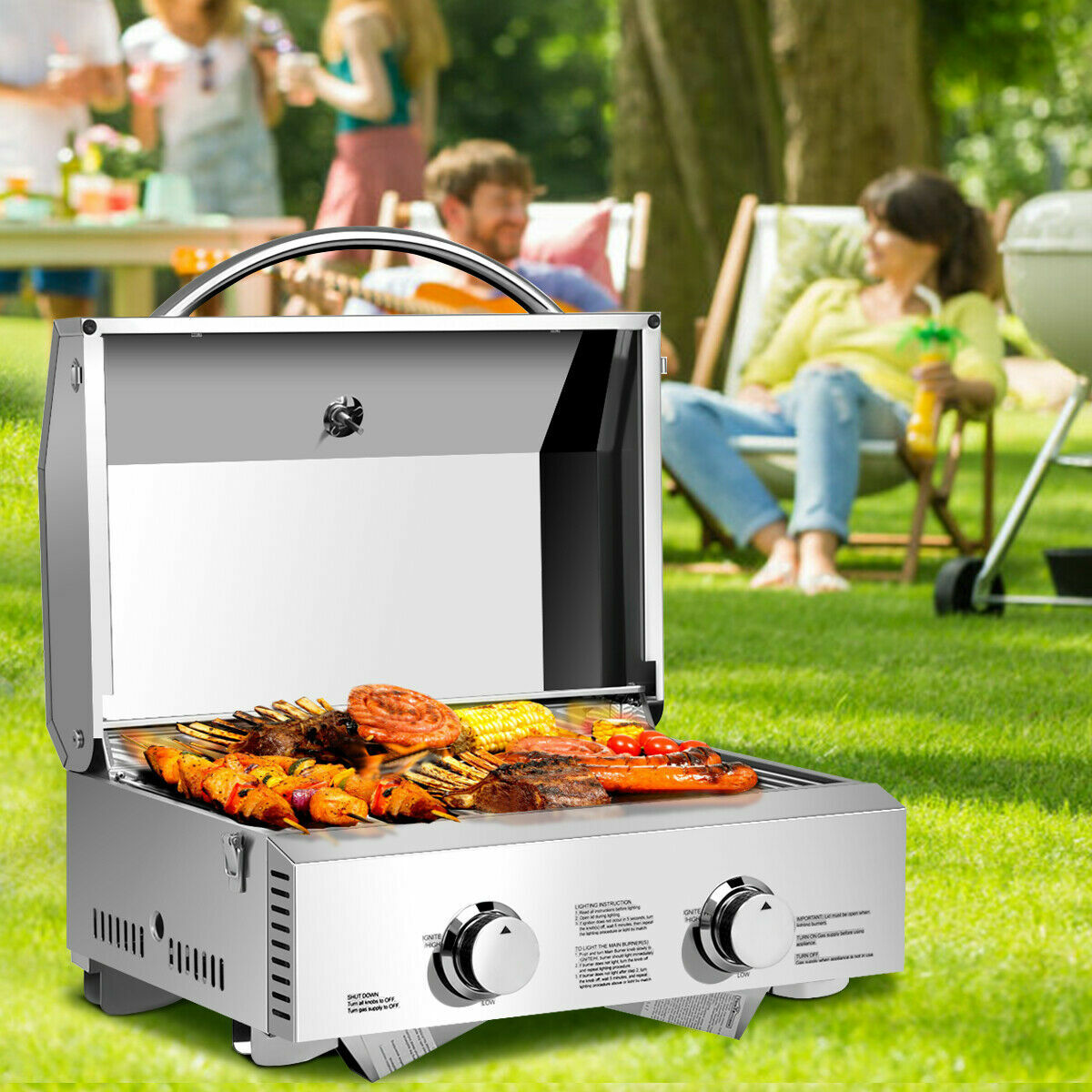 Goplus 2 Burner Portable Stainless BBQ Table Top Propane Gas Grill Outdoor  Camp – CDE