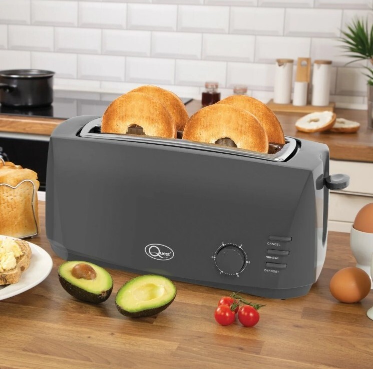 Quest 4-Slice Toasters with Extra Wide Slots Variable Browning Control-  Grey