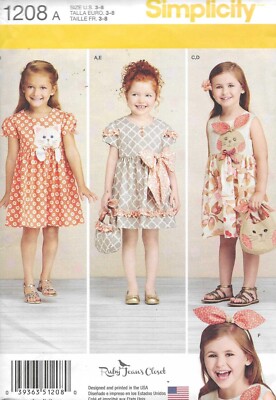 Girl's Kitty Cat Dress & Rabbit Purse UNCUT Size 3-8 Summer Prairie Style