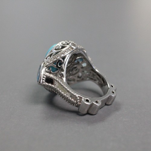 Dallas Prince Ornate Sterling, Turquoise, Blue Topaz & CZ Statement Ring Size 7 - Picture 6 of 11