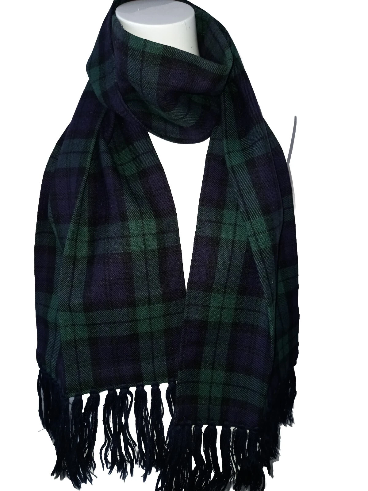 LODENFREY GREEN BLACK TARTAN PLAID WOOL MEN'S NECK SCARF 160X25 cm