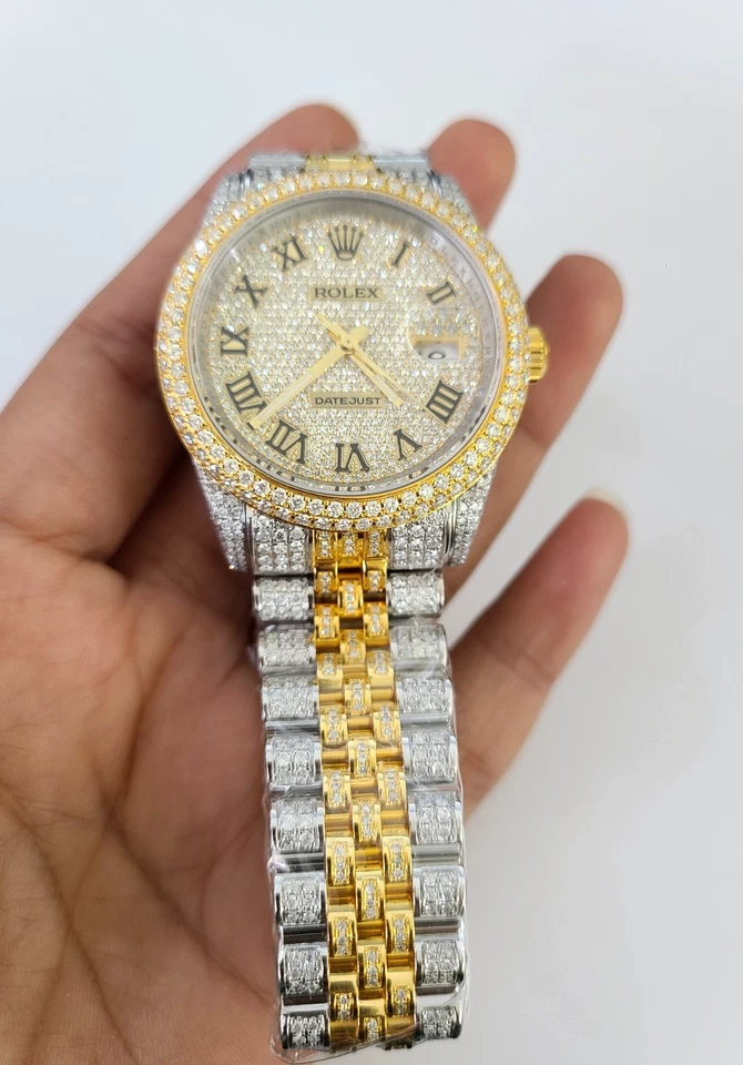 ROLEX Mens Datejust Two Tone Dial Iced Out Genuine Diamonds 36mm Watch Quickset - Image 3 of 4