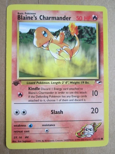 Blaine's Charmander -61/132- 1st Edition Common WOTC TCG—Gym Heroes Pokemon Card