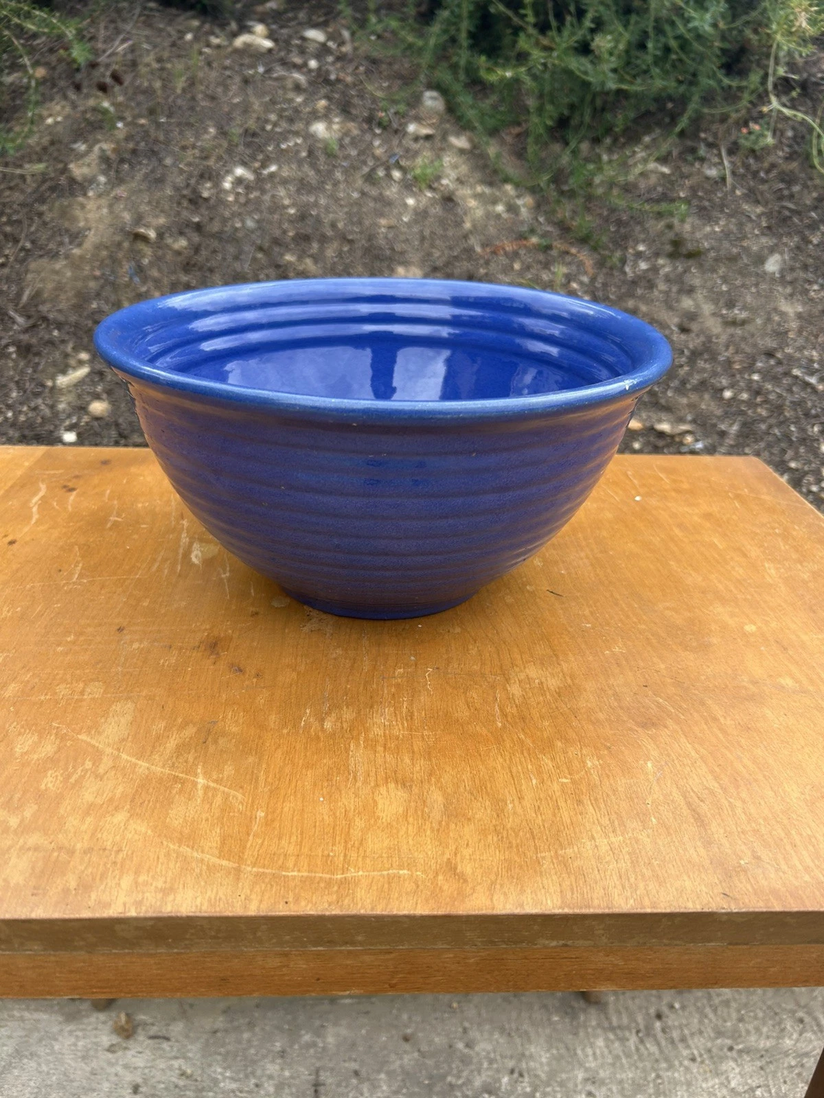 Vintage 10 5/8" Early Bauer Cobalt Blue Mixing Bowl – Sagger Pin Marks