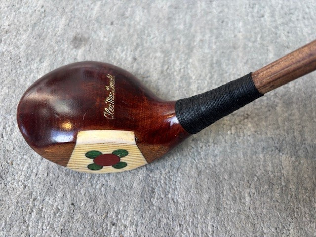 Alec MacDonald large head fancy face Brassie hickory shaft golf club