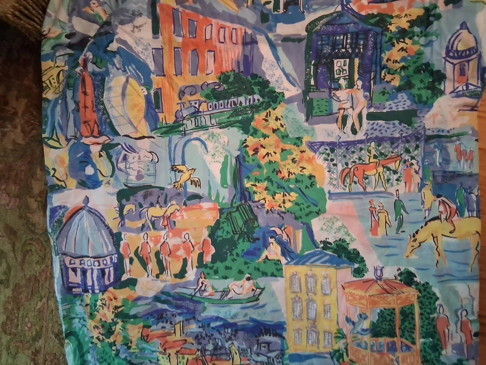 Falda de cama doble vintage azul Martex Atelier French Riviera Cote D... Foto 2 de 4