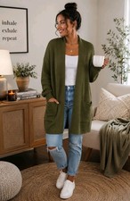 Small Olive Green Open Front Waffle Knit Card...