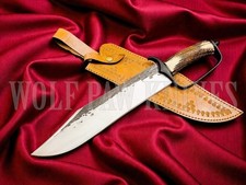 Custom Handmade Carbon Steel D-Guard Stag Horn Bowie Knife For Hunting Survival