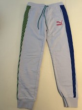 PUMA Mens Light Gray Sweatpants M Striped Blu...