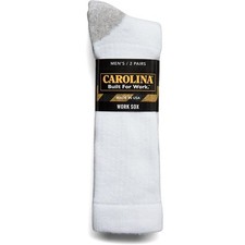 Carolina Boots Work Crew Sock White CA512S, 2 pair, USA Made, 9-13 Size