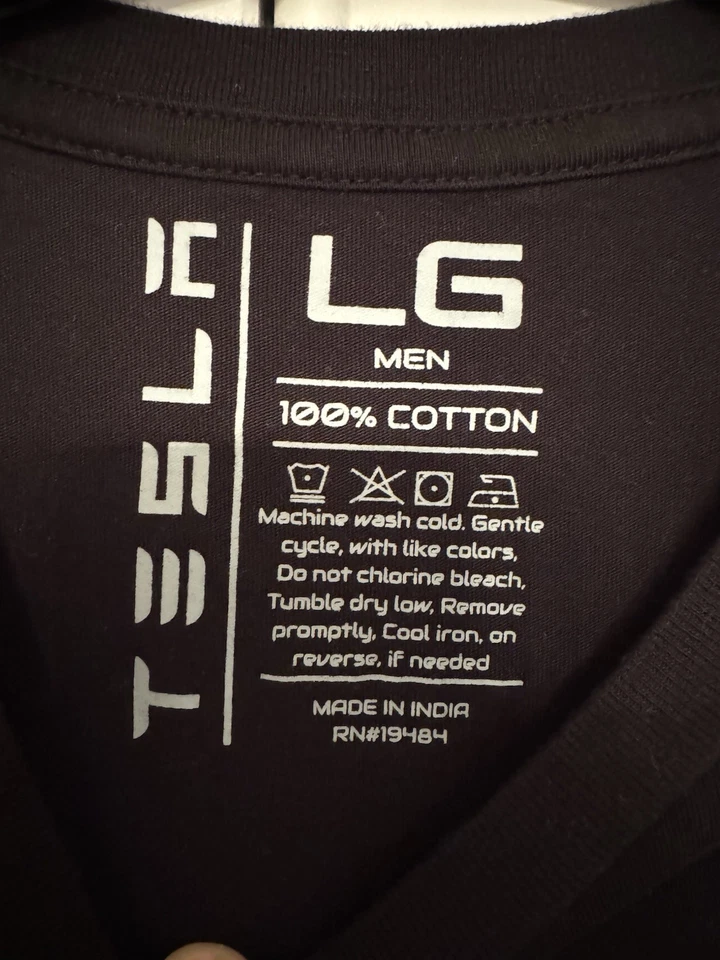 Camiseta Oficial TESLA Negra Sólida Para Hombre Talla Grande Logo 100% Algodón Manga Corta Foto 4 de 4
