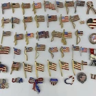 Lot of 50 Vintage Patriotic FLAG BROOCH Pins Rhinestone Enamel Costume Jewelry