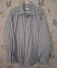 Peter Millar Button Down Shirt Mens XL Cotton Long Sleeve Blue Plaid