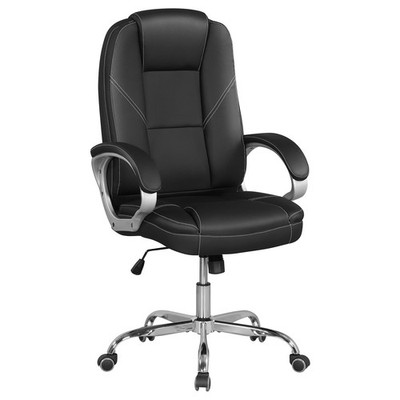 Leather Office Chair Ergonomic Executive Chair with Rocking Backrest Black