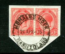 Basutoland 1926 pair of South African 1d stamps on piece “MOHALES HOEK” cancel