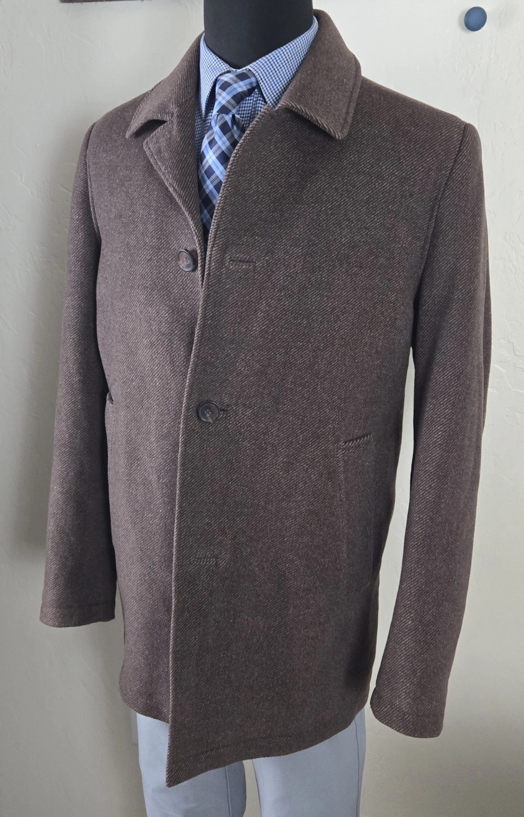 Kenneth Cole Reaction Brown Peacoat Wool Blend Men's L Walking Jacket Car Coat - product detail image 4