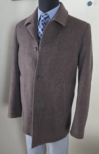Kenneth Cole Reaction Brown Peacoat Wool Blend Men's L Walking Jacket Car Coat image 4