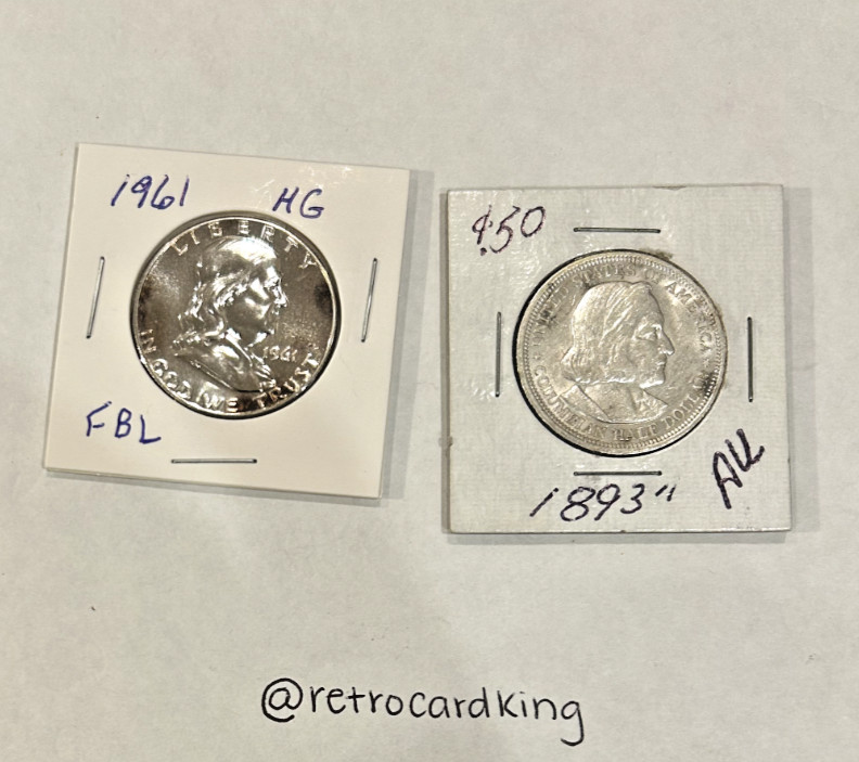 1893 Columbian Exposition 90% Silver Half Dollar & 1961 Franklin Half Proof