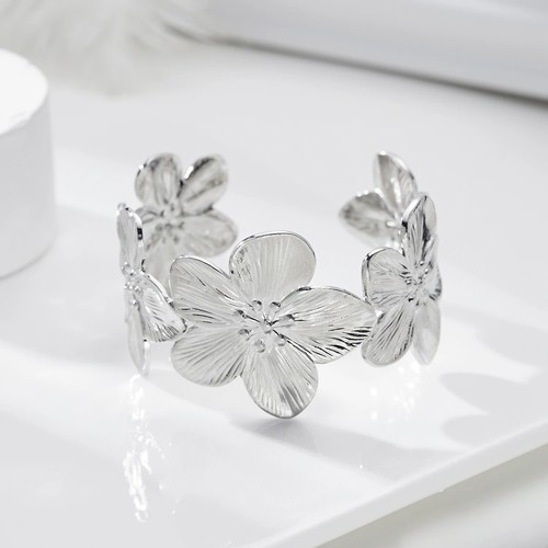 Gold Plated Butterfly Flower Bracelet Women Adjustable Stainless Steel Jewelry