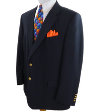 Jos.A.Bank Navy Blue Gold Buttons Blazer Jacket Mens Pure Wool Sport Coat 48 R