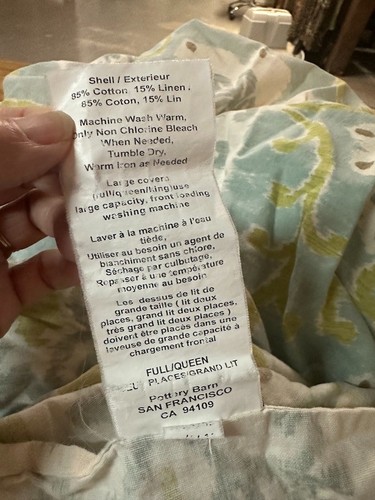 POTTERY BARN F/Queen Bettbezug/2 Kissenbezüge JOYCE IKAT Cttn/Leinen AQUA/LIME - Bild 7 von 7