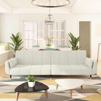 Schlafsofa 2-Sitzer Mit 2 Kissen Creme Samt