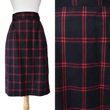 Vintage 80s Jones NY Classic Red Navy Black Plaid Wool Academia Career Skirt