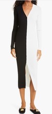 STAUD Shoko Sweater Midi Dress in Black White size Small $165 Colorblock