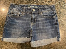Aeropostale Cuffed Boyfriend Shorts Women's 0 Blue Wash Denim Zip Fly Button