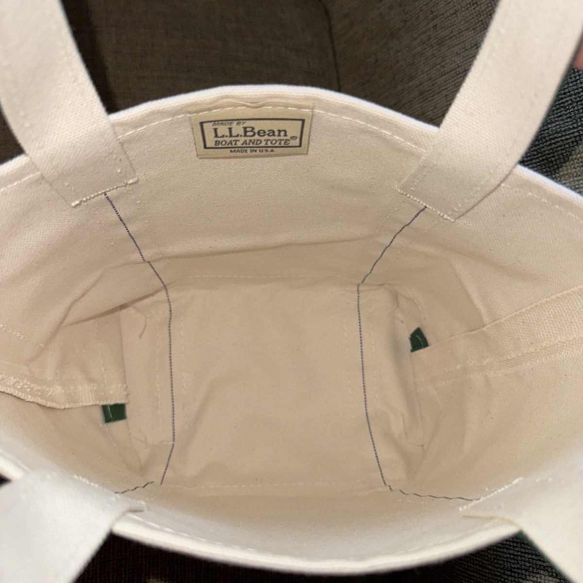 L L Bean Small Canvas Boat and Tote Natural/ Green Trim ID 112635