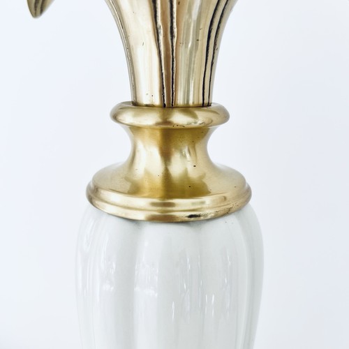 Quoizel Lenox Column Brass Table Lamp Ivory Porcelain Pineapple Leaf Vtg 29” - Picture 5 of 8