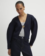 River Island Womens Cardigan Navy Long Sleeve Button Detail V-Neck Jumper Top