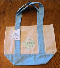 Trader Joe's Mini Pastel Canvas Tote Bag, BLUE, New With Tags, Spring 2025