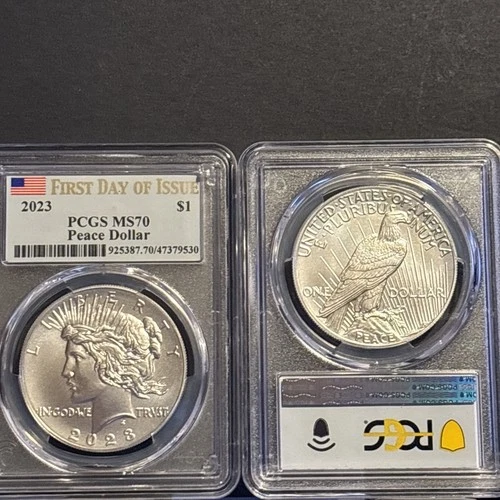 2023-P PEACE SILVER DOLLAR PCGS MS70 FIRST DAY OF ISSUE- Flag