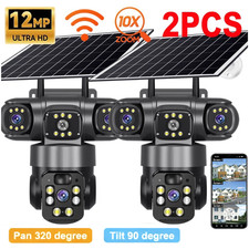 3 Lens 12MP Solar Battery Home Security Camera Outdoor Wifi Wireless PTZ CCTV US